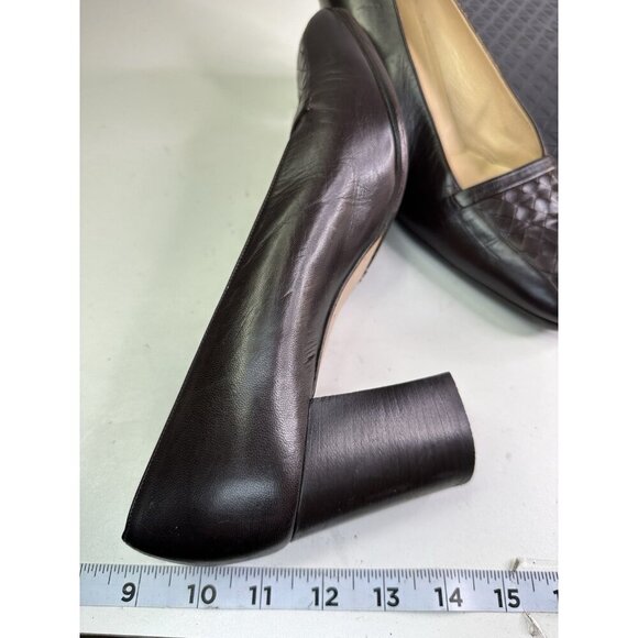 Bottega Veneta Brown Leather Square Toe Intrecciato Pumps Size 10B Interaction - Picture 5 of 10